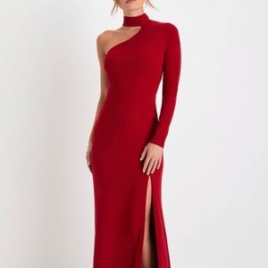 Lulus Red Cut Out One Shoulder Maxi Dress